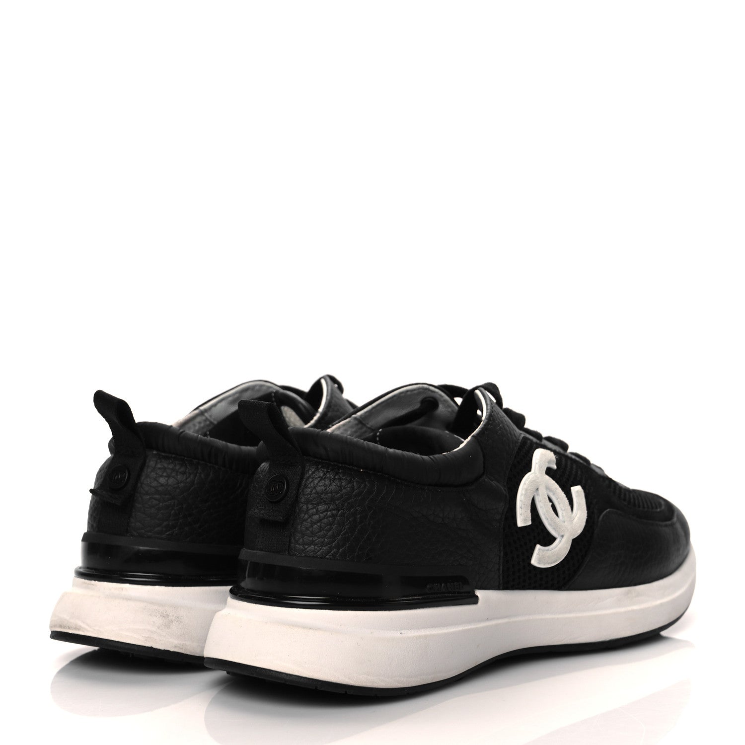 Chanel Calfskin Mesh Lycra Suede Womens Logo Sneakers 39 Black 4 of 9