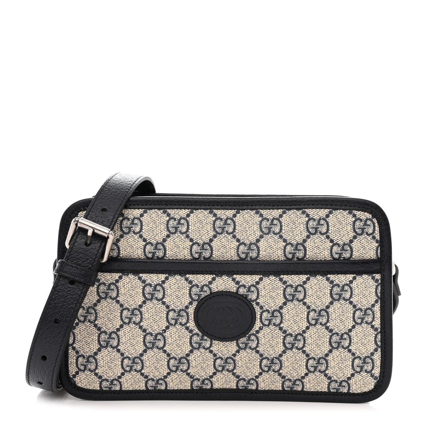 GG Supreme Monogram Textured Dollar Calfskin Mini Retro Interlocking G Shoulder Bag Beige Blue