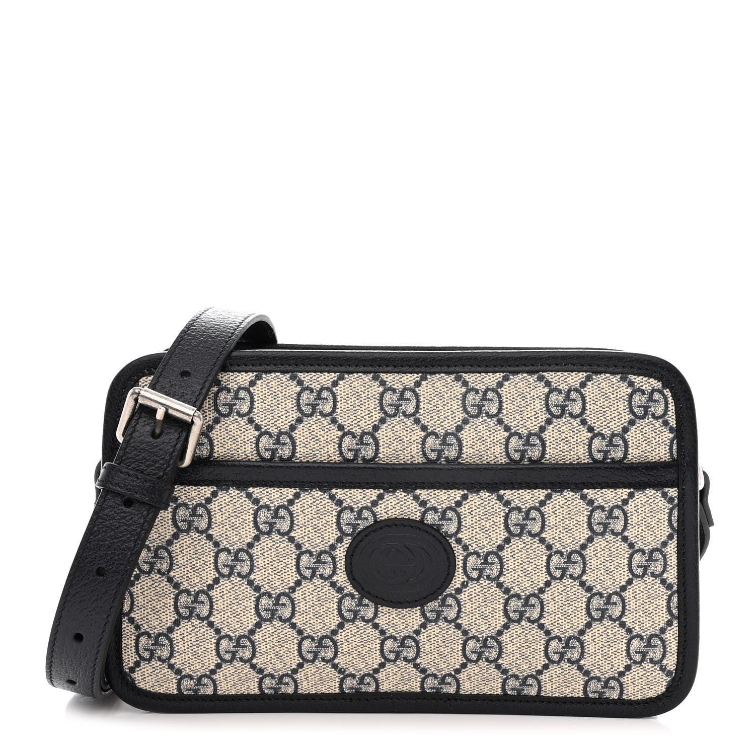 Gucci GG Supreme Monogram Textured Dollar Calfskin Mini Retro Interlocking G Shoulder Bag Beige Blue 1 of 11
