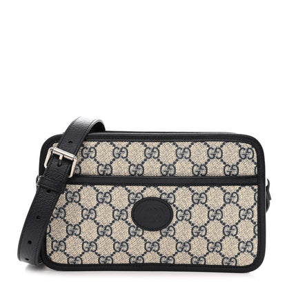 Gucci GG Supreme Monogram Textured Dollar Calfskin Mini Retro Interlocking G Shoulder Bag Beige Blue 1 of 11