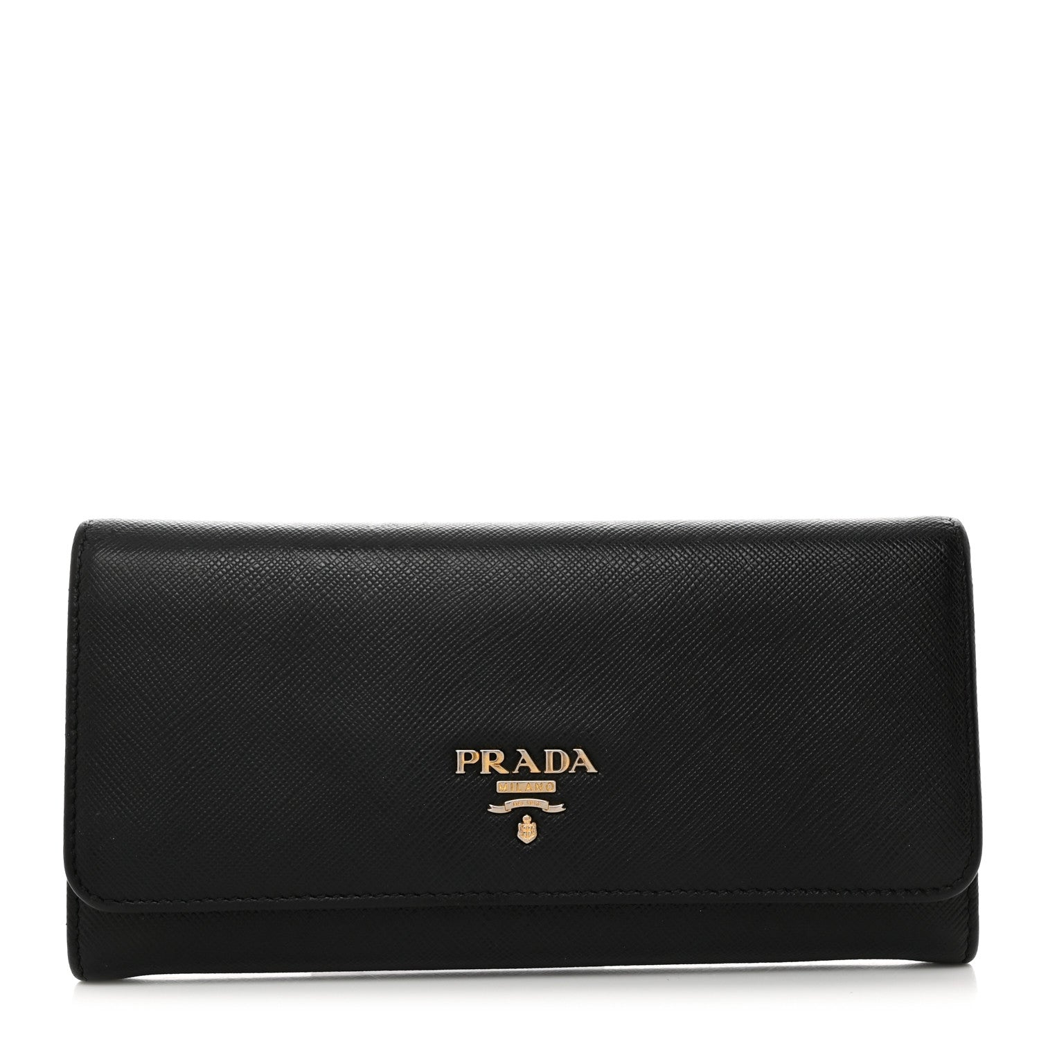 Prada Saffiano Metal Continental Flap Travel Wallet Black 1 of 8