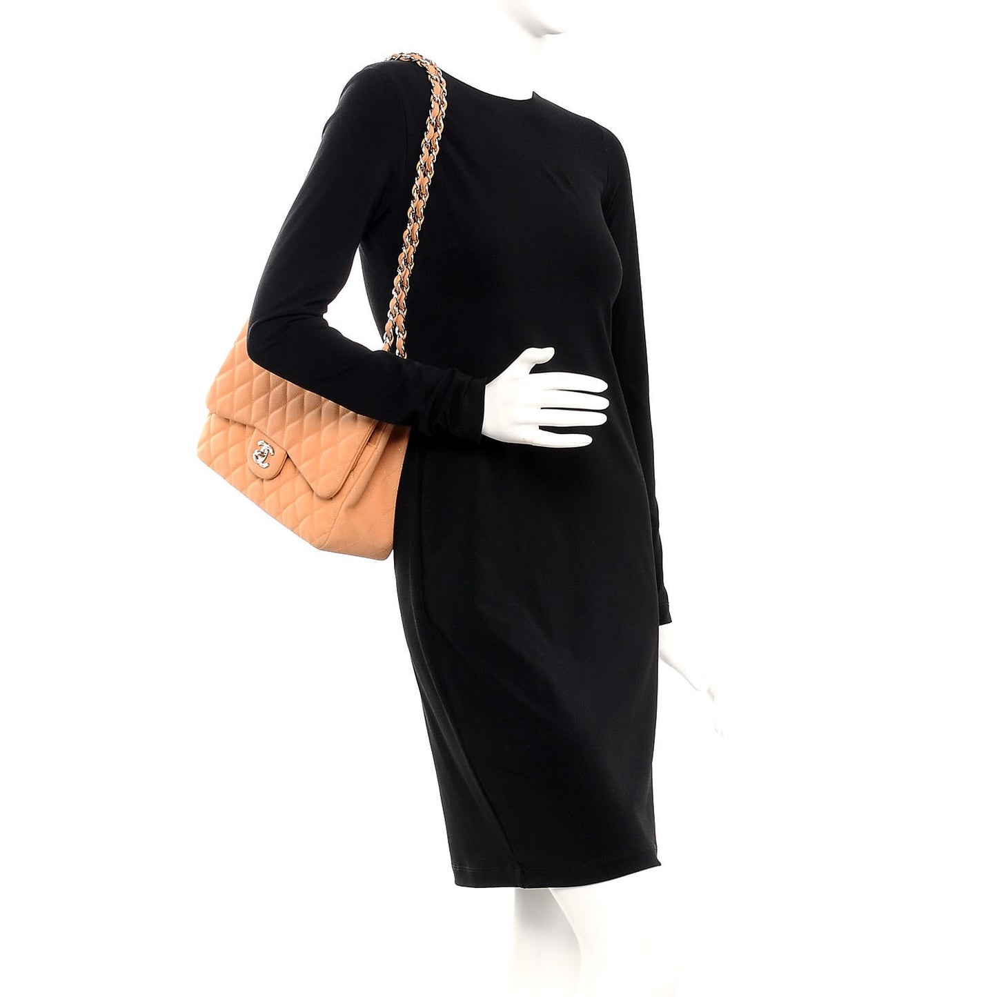 Iridescent Caviar Quilted Jumbo Double Beige