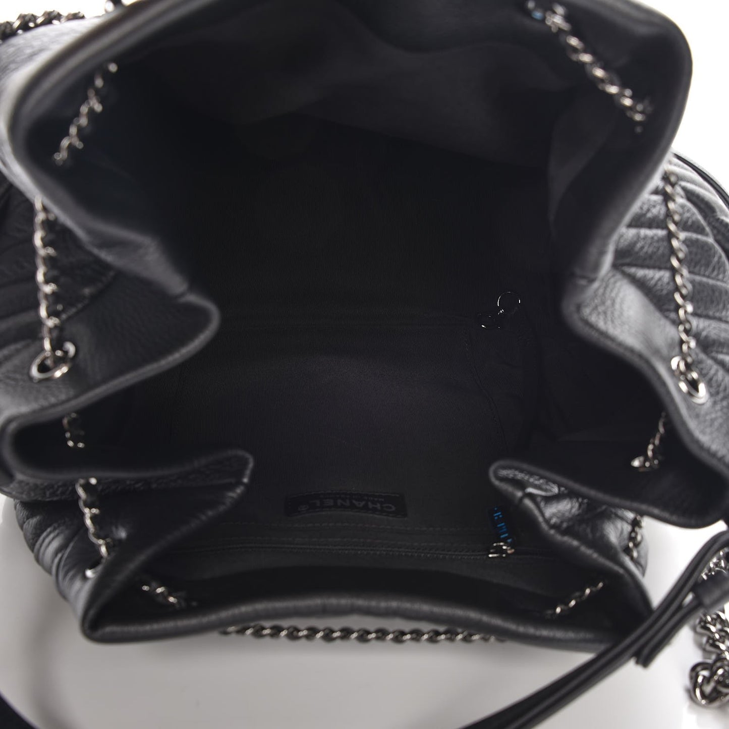 Deerskin Chevron Large CC Chain Bucket Drawstring Bag Black