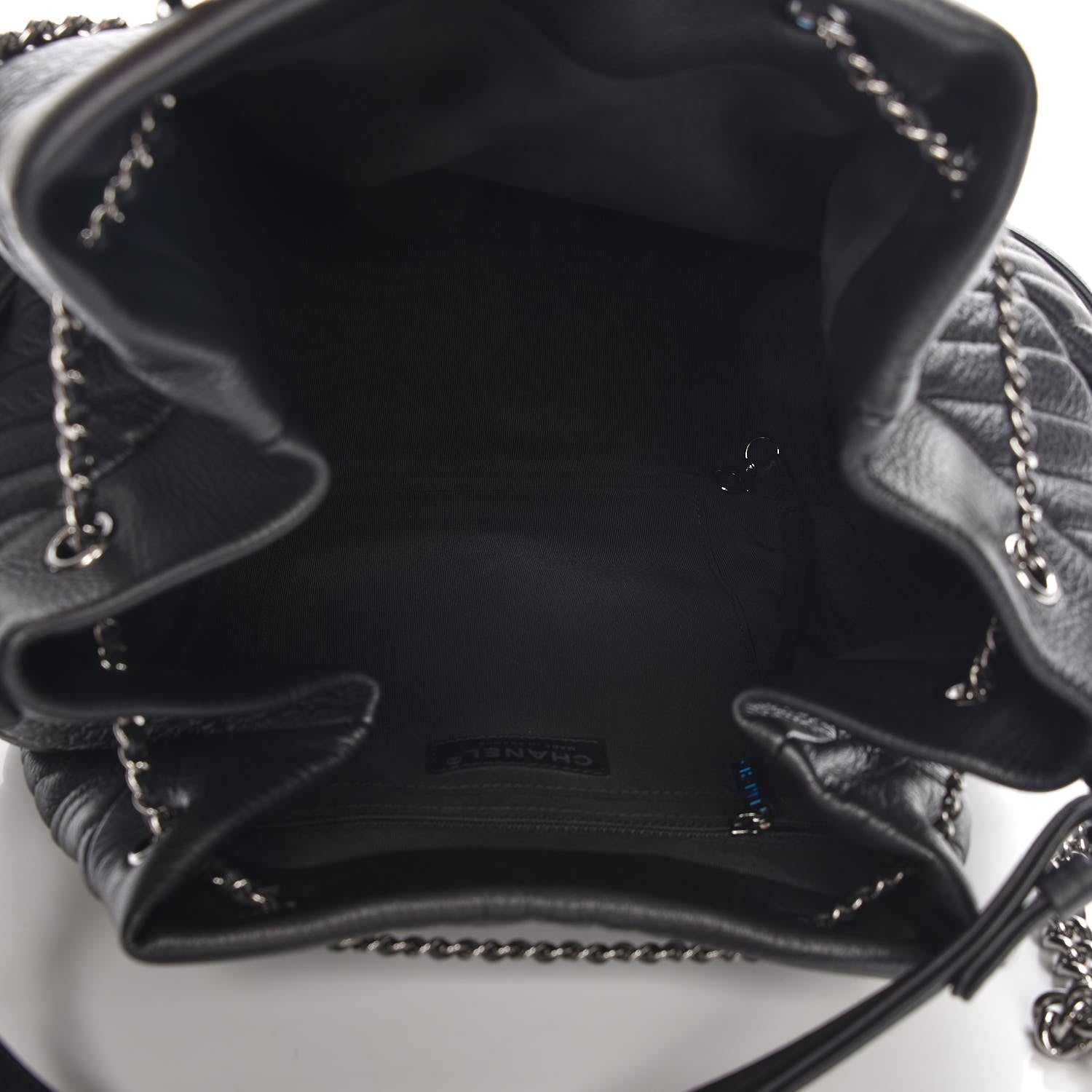 Chanel Deerskin Chevron Large CC Chain Bucket Drawstring Bag Black 6 of 8
