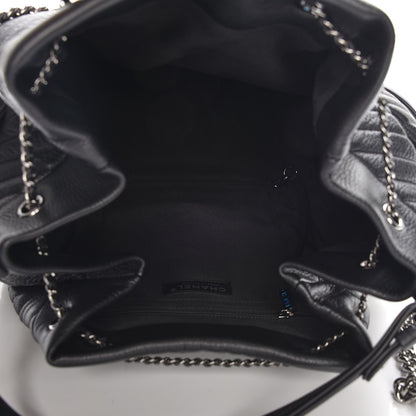 Chanel Deerskin Chevron Large CC Chain Bucket Drawstring Bag Black 6 of 8