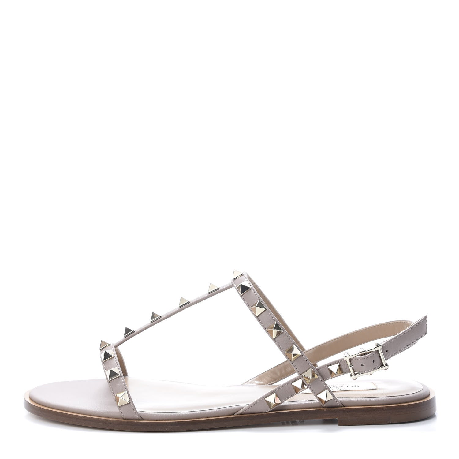 Valentino Garavani Nappa Rockstud T-Strap Slingback Flat Sandals 39 Poudre 1 of 8