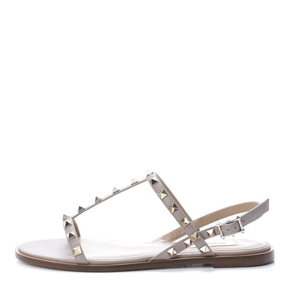 Valentino Garavani Nappa Rockstud T-Strap Slingback Flat Sandals 39 Poudre 1 of 8