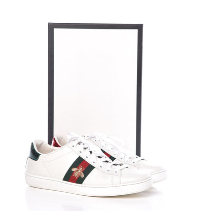 Gucci Calfskin Ayers Bee Embroidered Womens Ace Sneakers 37 White Green 17 of 17