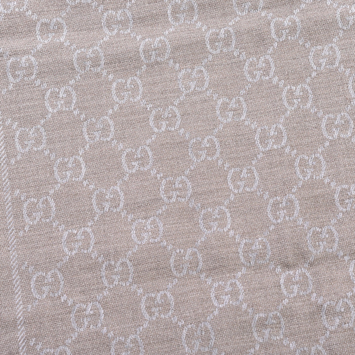 Wool Silk Monogram Fringe Scarf Natural