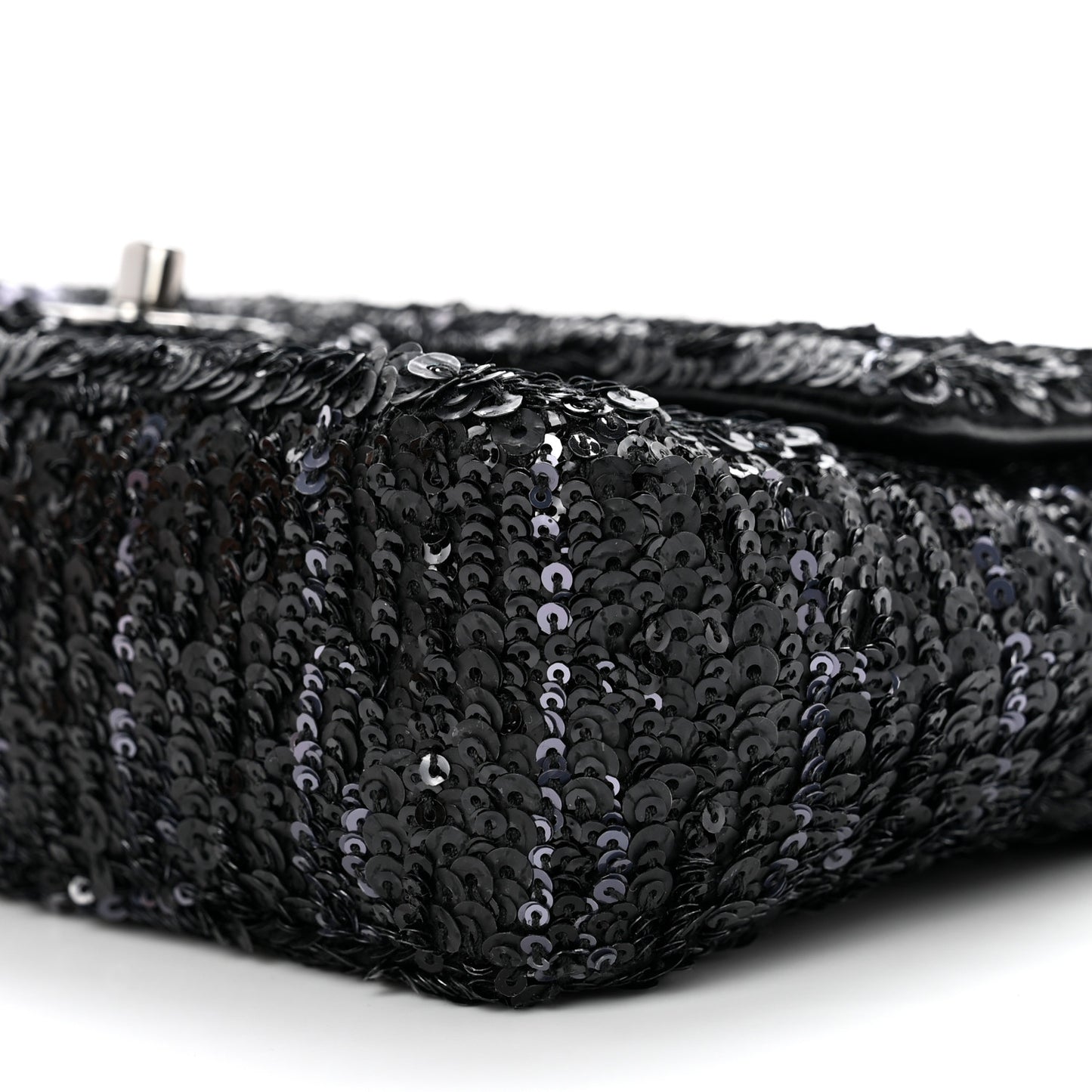Sequin Mini Rectangular Flap Black Silver