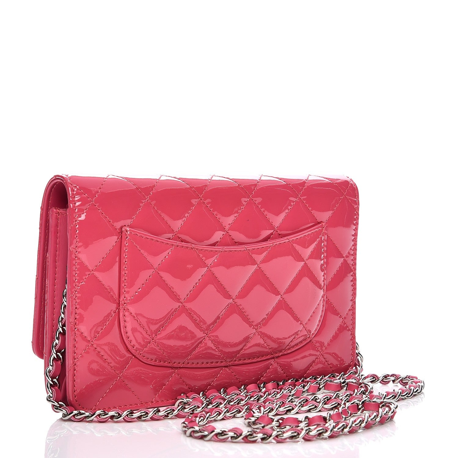 Chanel Patent Quilted Wallet On Chain WOC Fuchsia 3 of 8