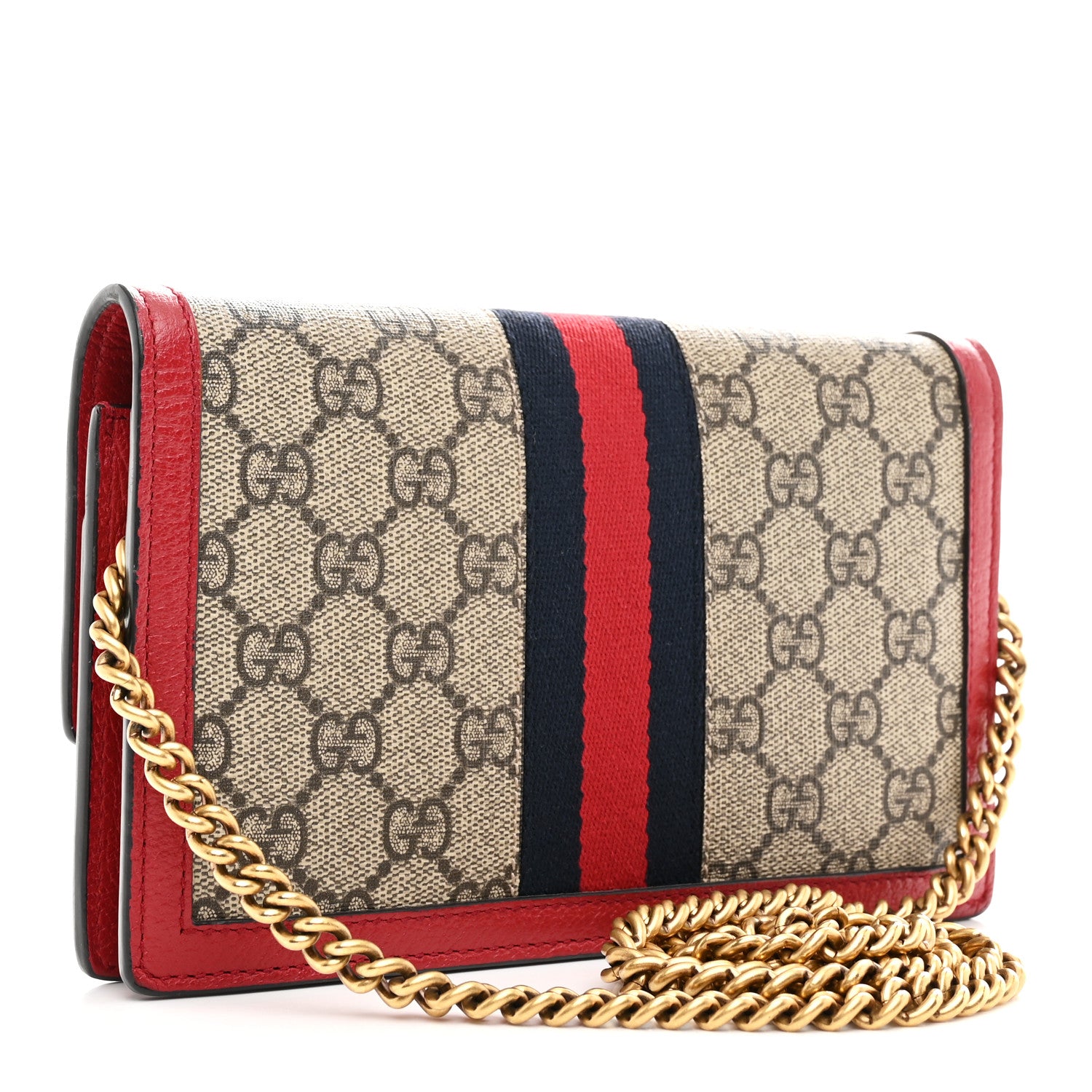 Gucci GG Supreme Monogram Web Queen Margaret Chain Wallet Red 3 of 9