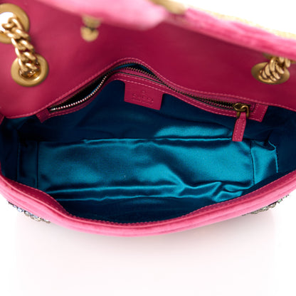 Gucci Velvet Matelasse Bow Embroidered Small GG Marmont Shoulder Bag Raspberry Rose 5 of 11