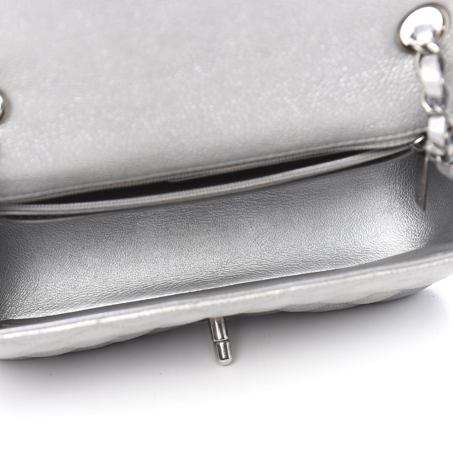 Metallic Caviar Quilted Mini Rectangular Flap Silver