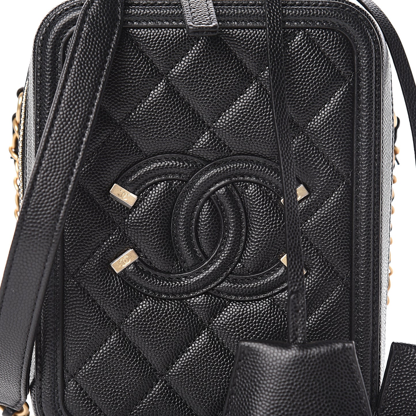 Caviar Quilted CC North South Filigree Vanity Case Black