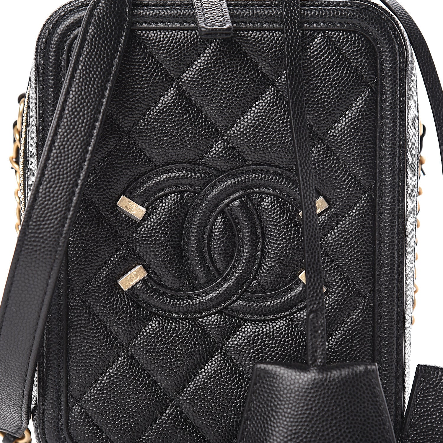 Chanel Caviar Quilted CC North South Filigree Vanity Case Black 10 of 10