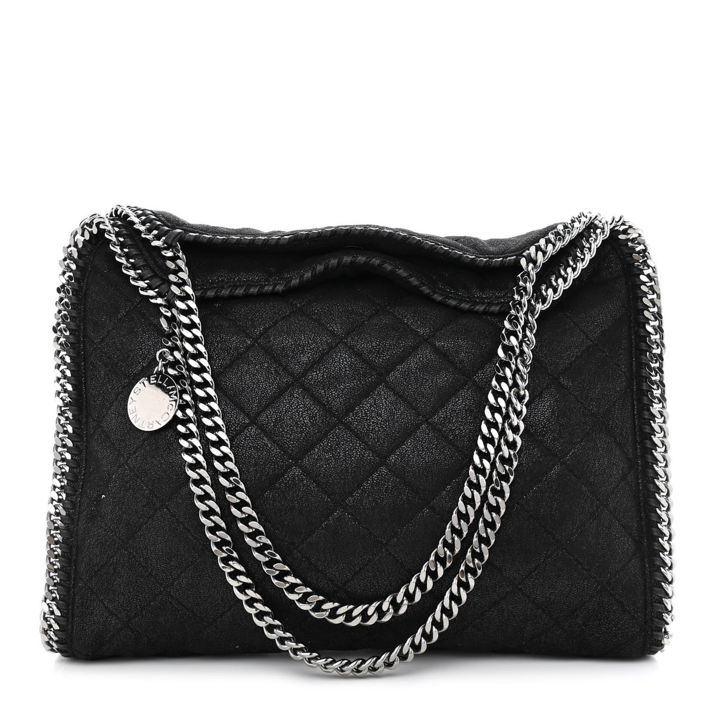 Metallic Shaggy Deer Quilted Small Falabella Tote Black