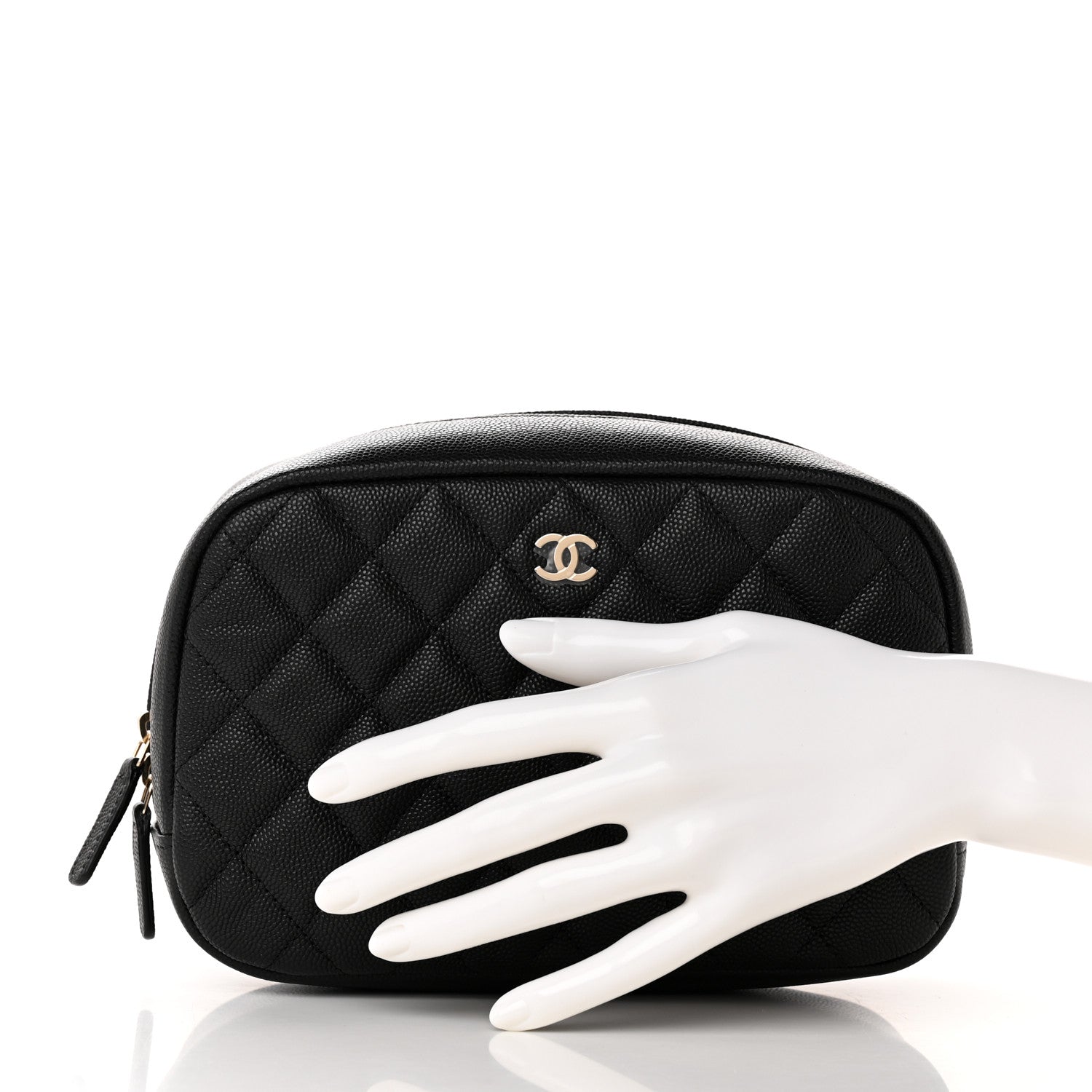 Chanel Caviar Quilted Curvy Pouch Cosmetic Case Black 2 of 10