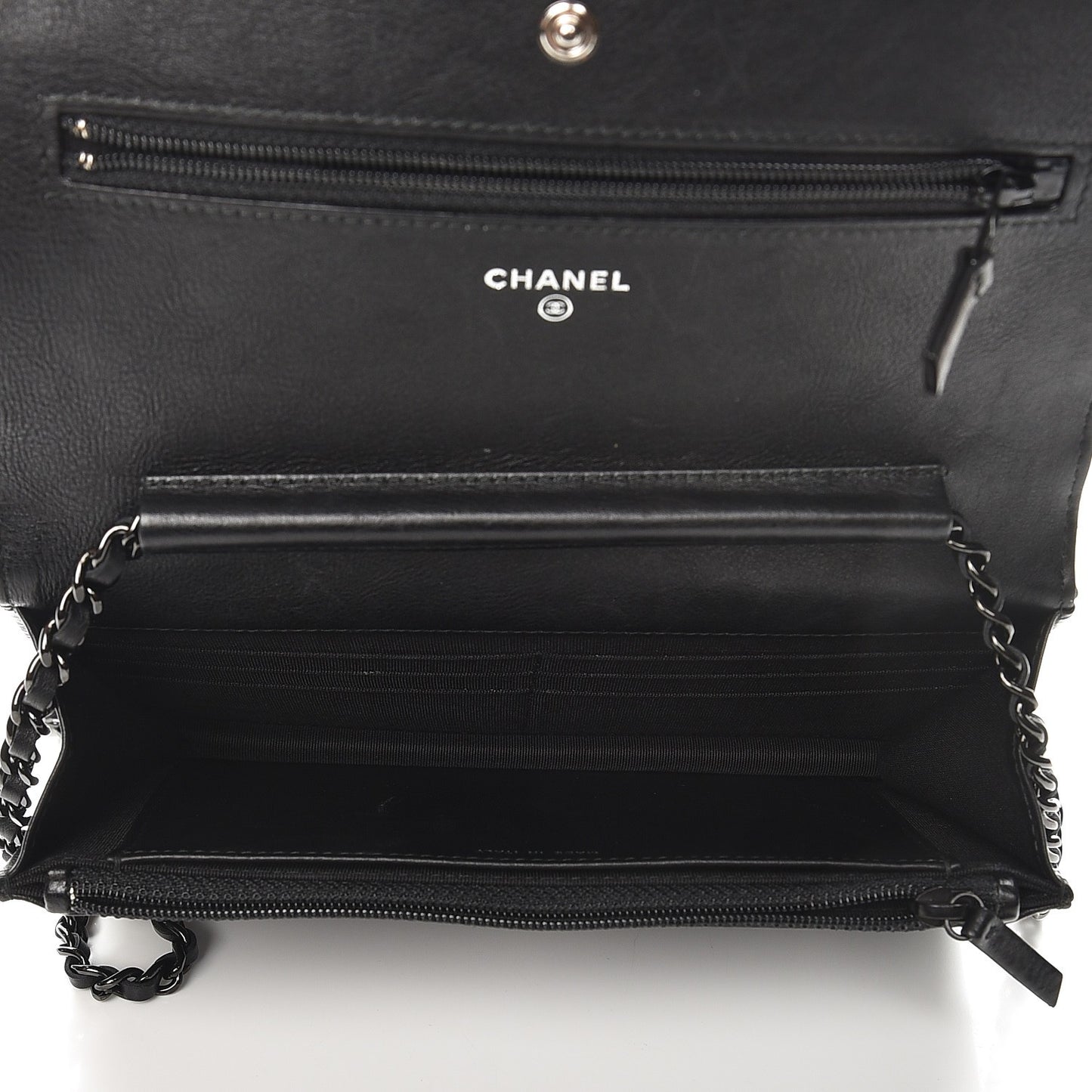 Crumpled Calfskin Quilted Wallet On Chain WOC So Black
