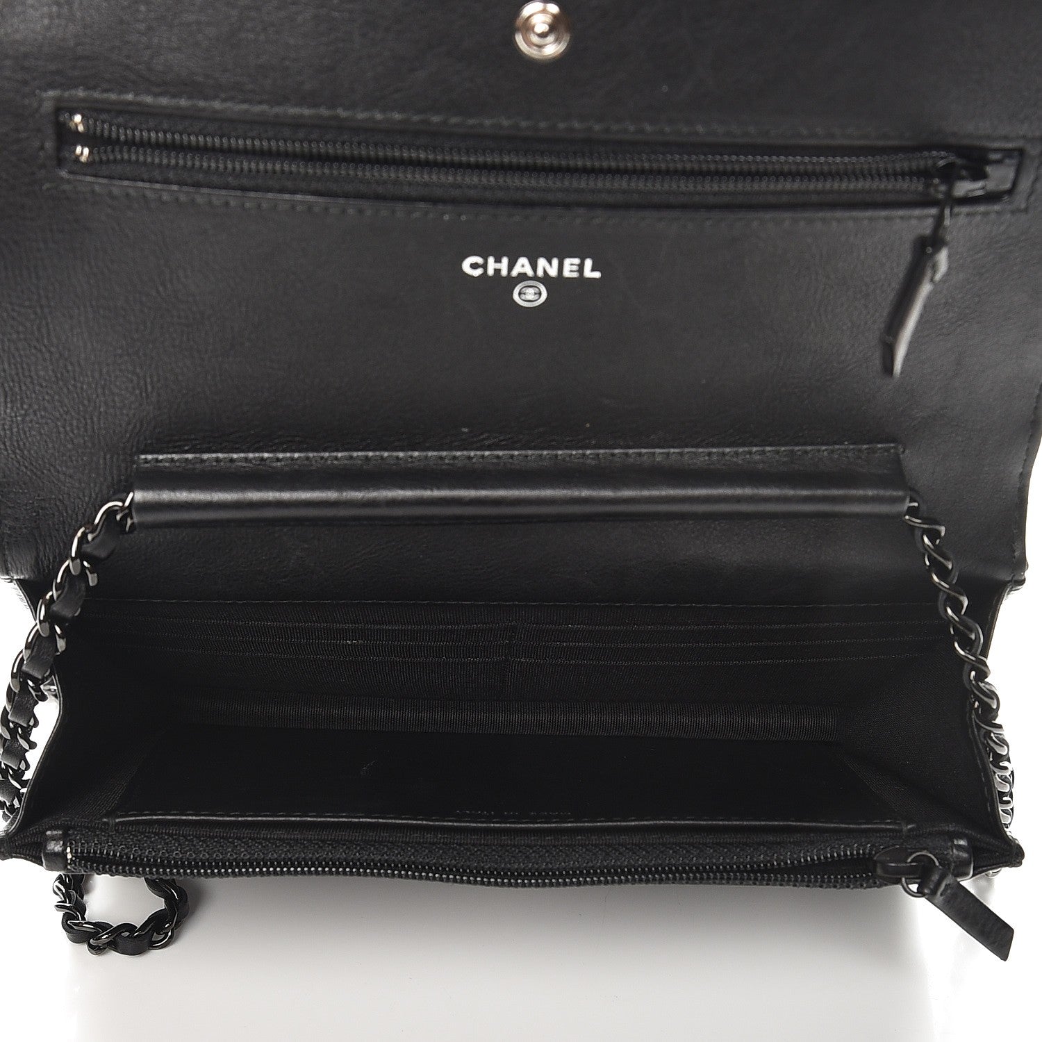 Chanel Crumpled Calfskin Quilted Wallet On Chain WOC So Black 5 of 9