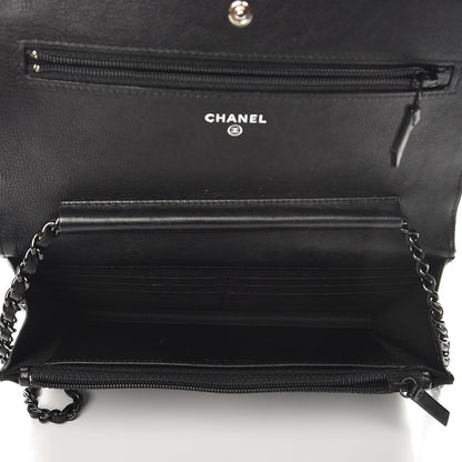 Chanel Crumpled Calfskin Quilted Wallet On Chain WOC So Black 5 of 9