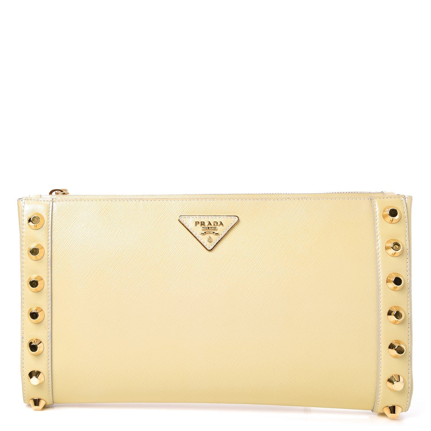 Saffiano Vernice Studded Clutch Talco