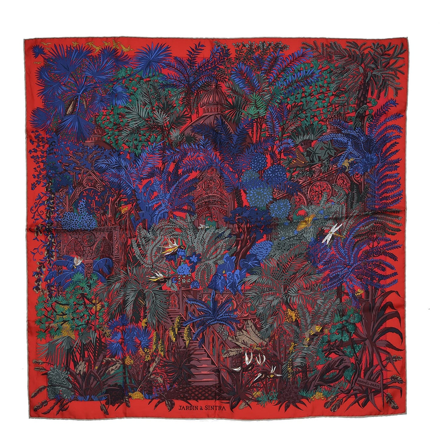 Silk Jardin A Sintra Scarf 90 Rouge Bleu Vert