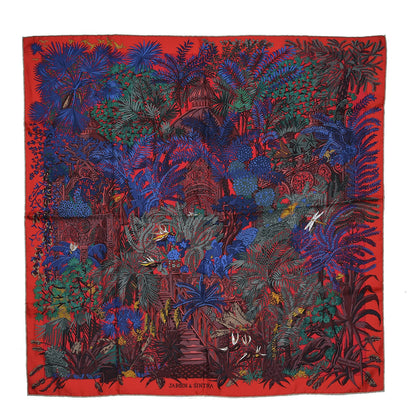Hermes Silk Jardin A Sintra Scarf 90 Rouge Bleu Vert 1 of 7