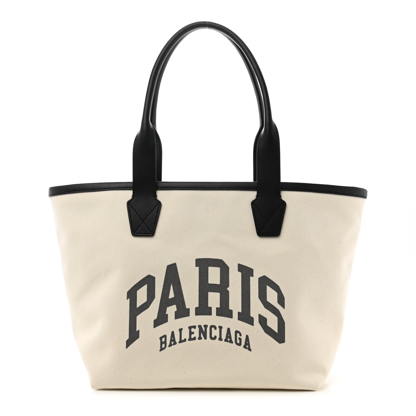 Cotton Canvas Calfskin Cities Paris Jumbo Small Tote Bag White