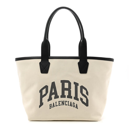 Balenciaga Cotton Canvas Calfskin Cities Paris Jumbo Small Tote Bag White 1 of 10