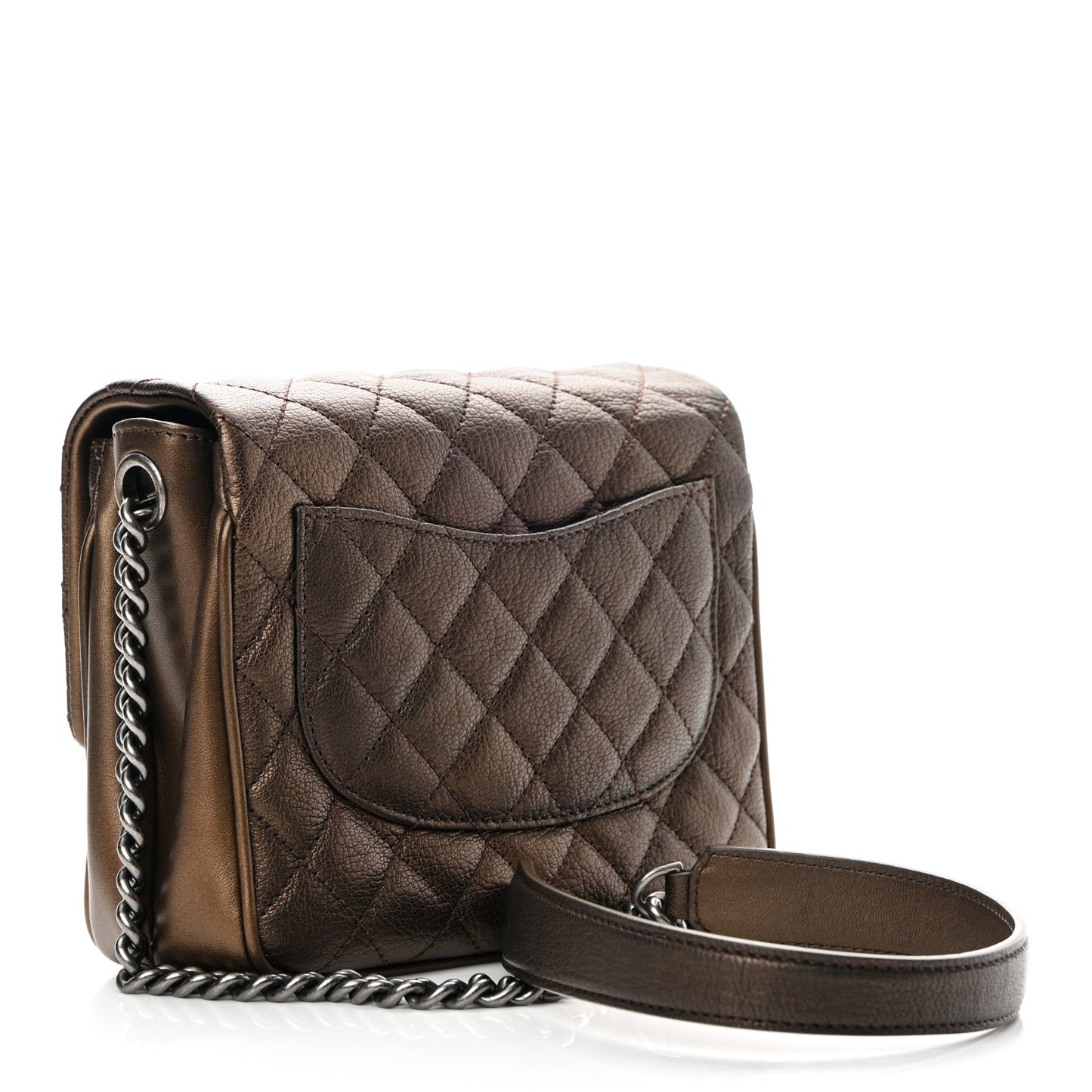 Metallic Goatskin Quilted Mini Square Flap Bronze
