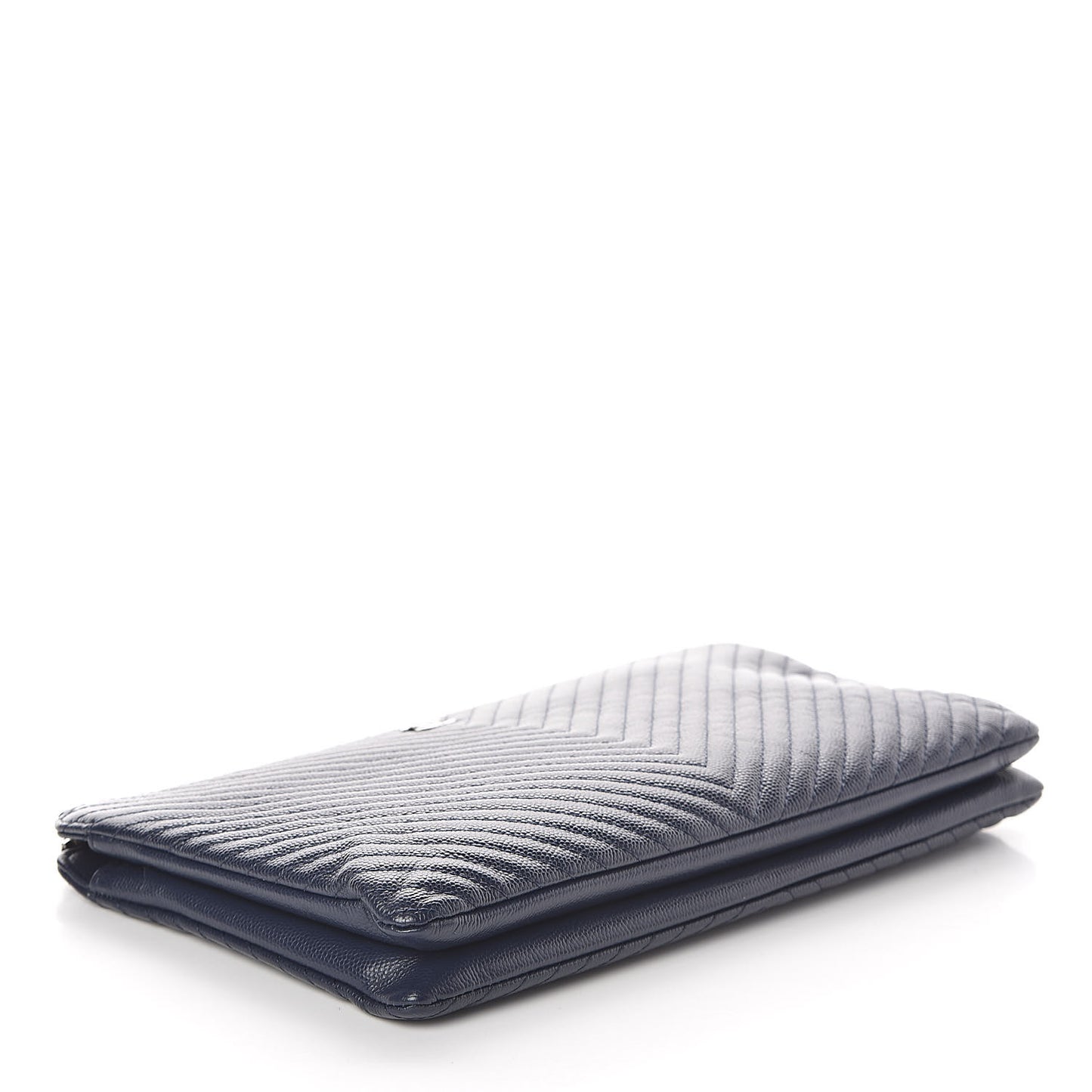 Caviar Chevron Quilted Small Zipped Pouch Navy