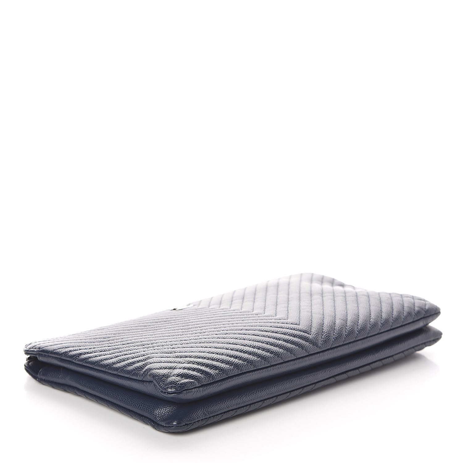 Chanel Caviar Chevron Quilted Small Zipped Pouch Navy 4 of 10