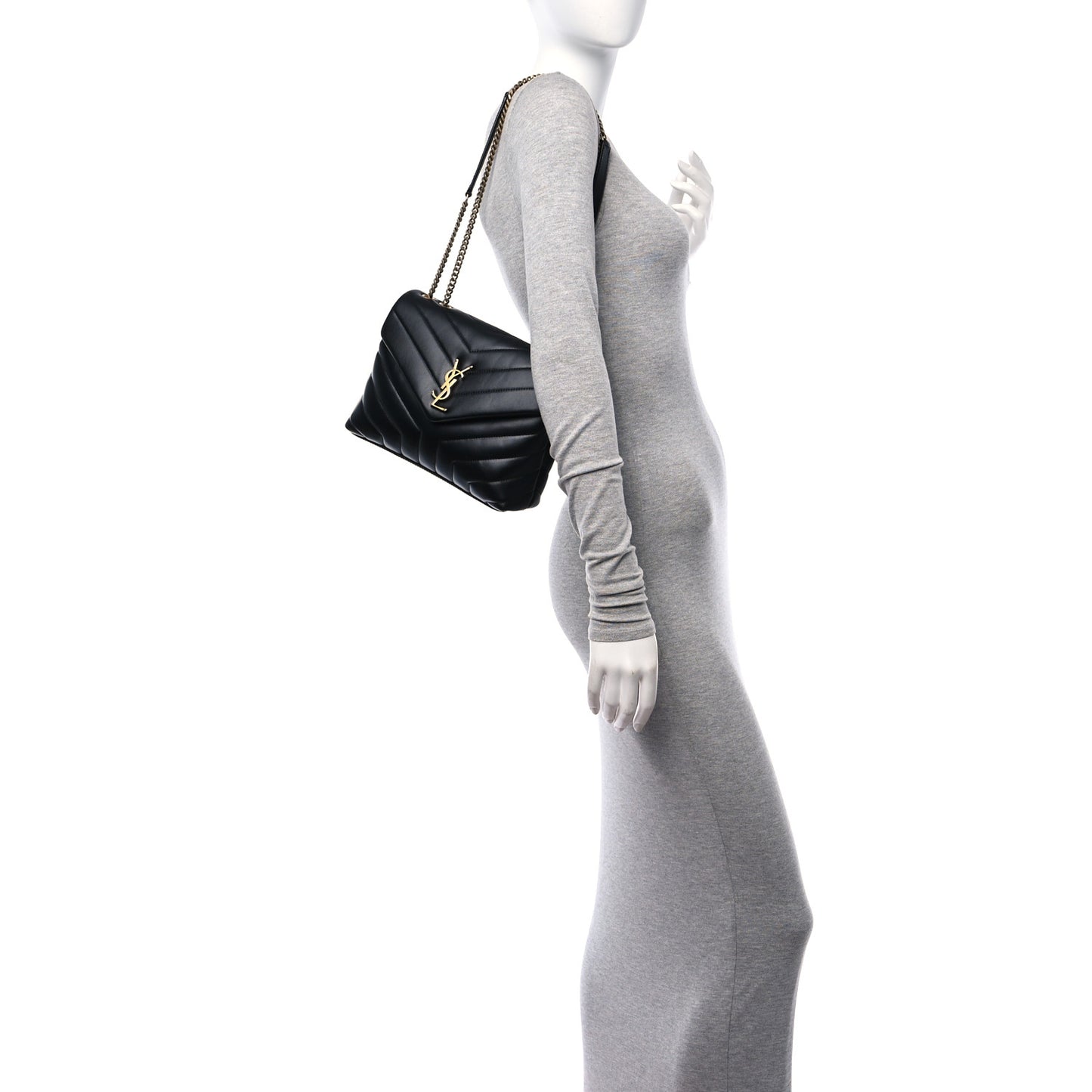 Calfskin Y Quilted Monogram Small Loulou Chain Satchel Black