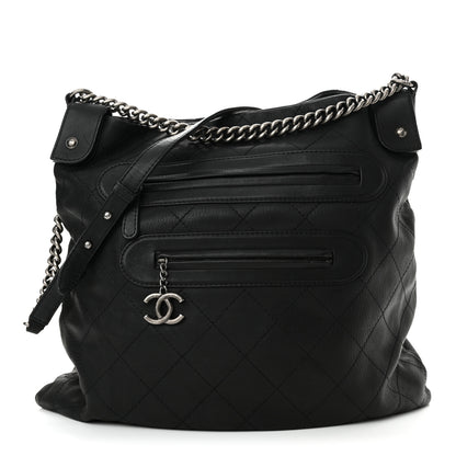 Chanel Calfskin Stitched Double Zip Hobo Black 1 of 10