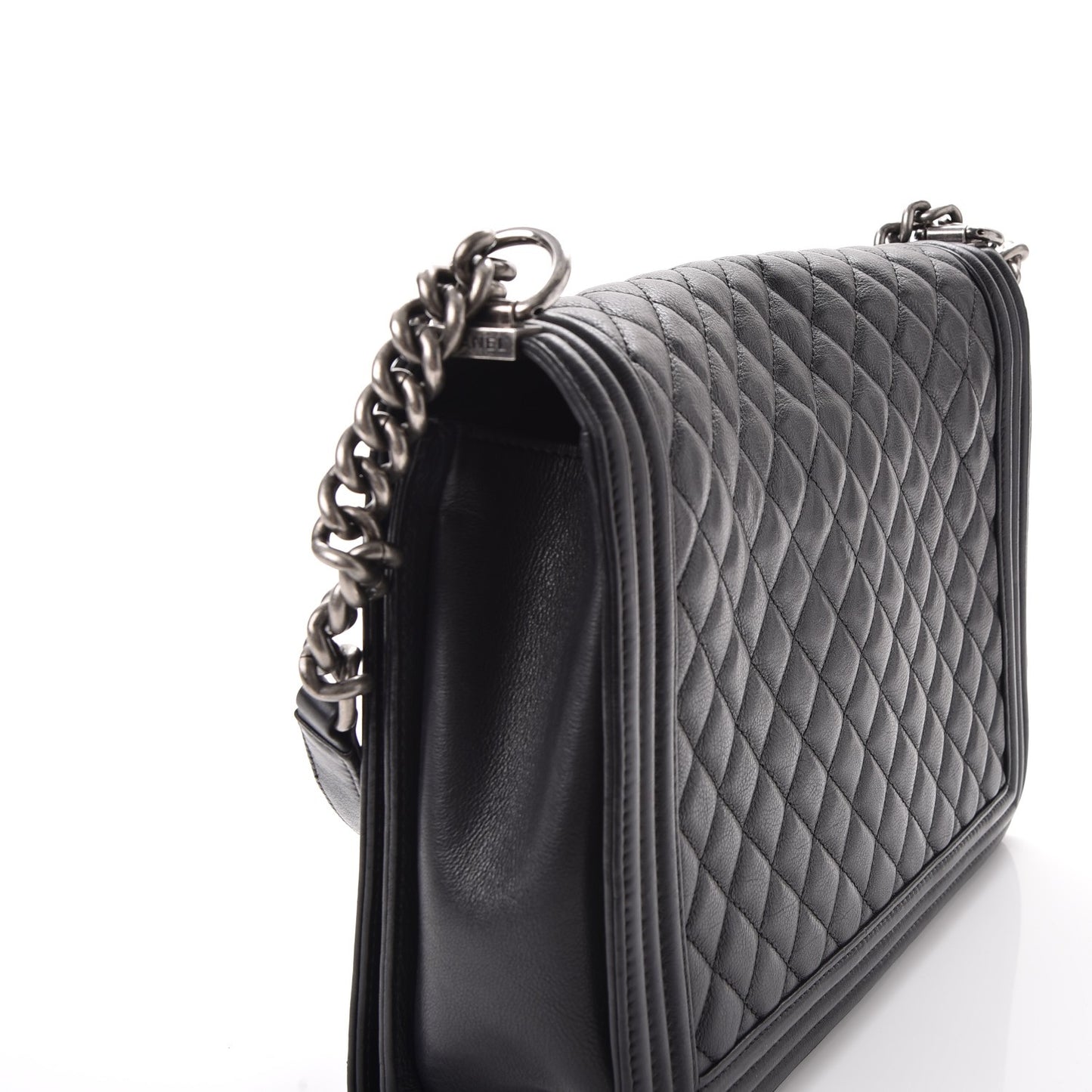 Calfskin Quilted Large Boy Flap Black