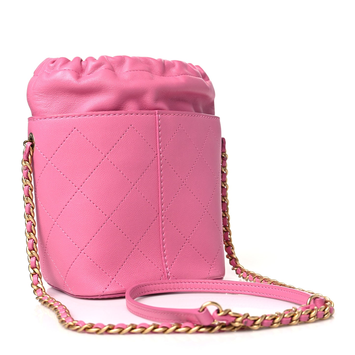 Calfskin Small CC Chain Bucket Drawstring Bag Pink