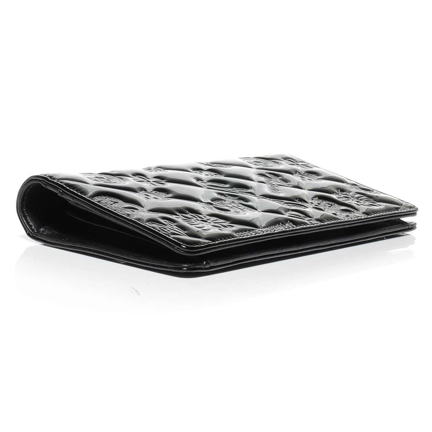 Patent Calfskin Lucky Symbols Yen Wallet Black