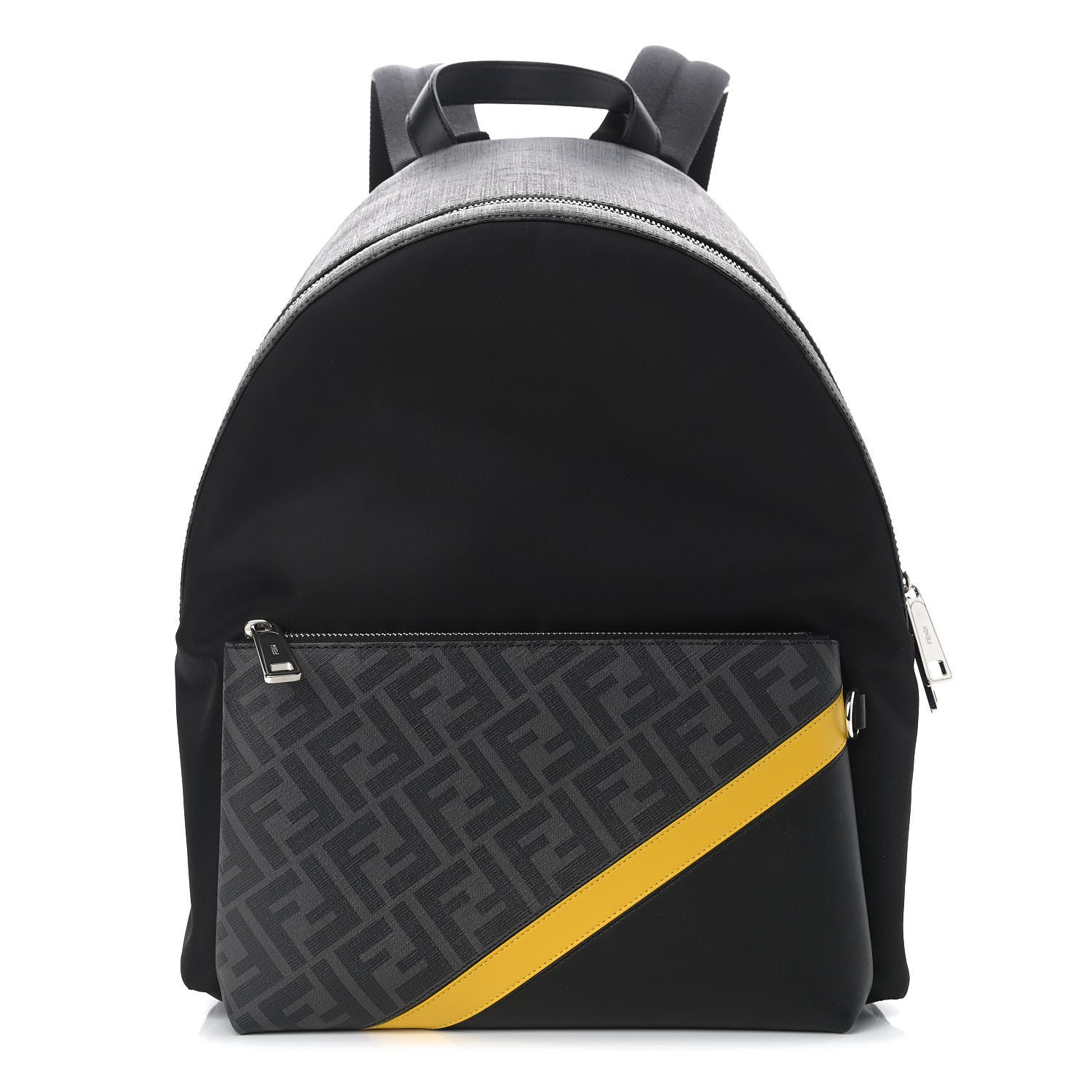 Fendi Glazed Fabric Nylon FF 1974 Diagonal Pouch Pocket Backpack Black Sunflower 1 of 9
