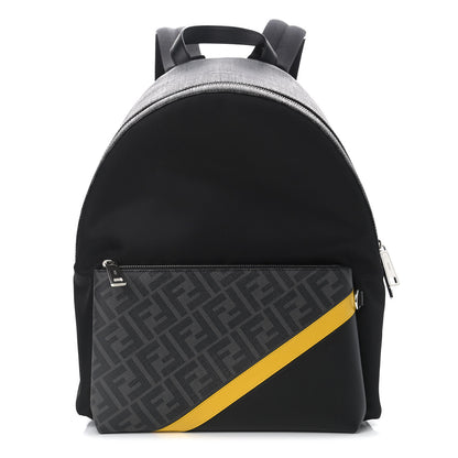 Fendi Glazed Fabric Nylon FF 1974 Diagonal Pouch Pocket Backpack Black Sunflower 1 of 9