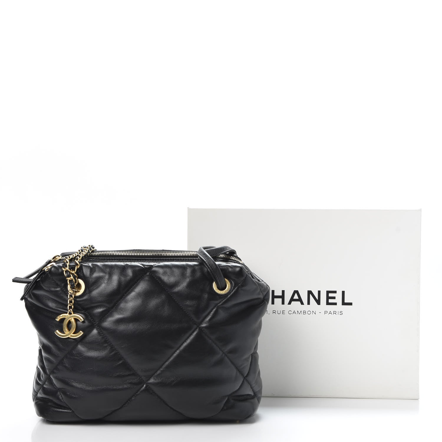 Chanel Lambskin Quilted Bowling Bag Black 10 of 10