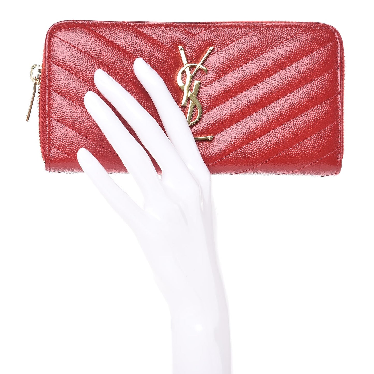 Grain De Poudre Matelasse Chevron Monogram Zip Around Wallet Red