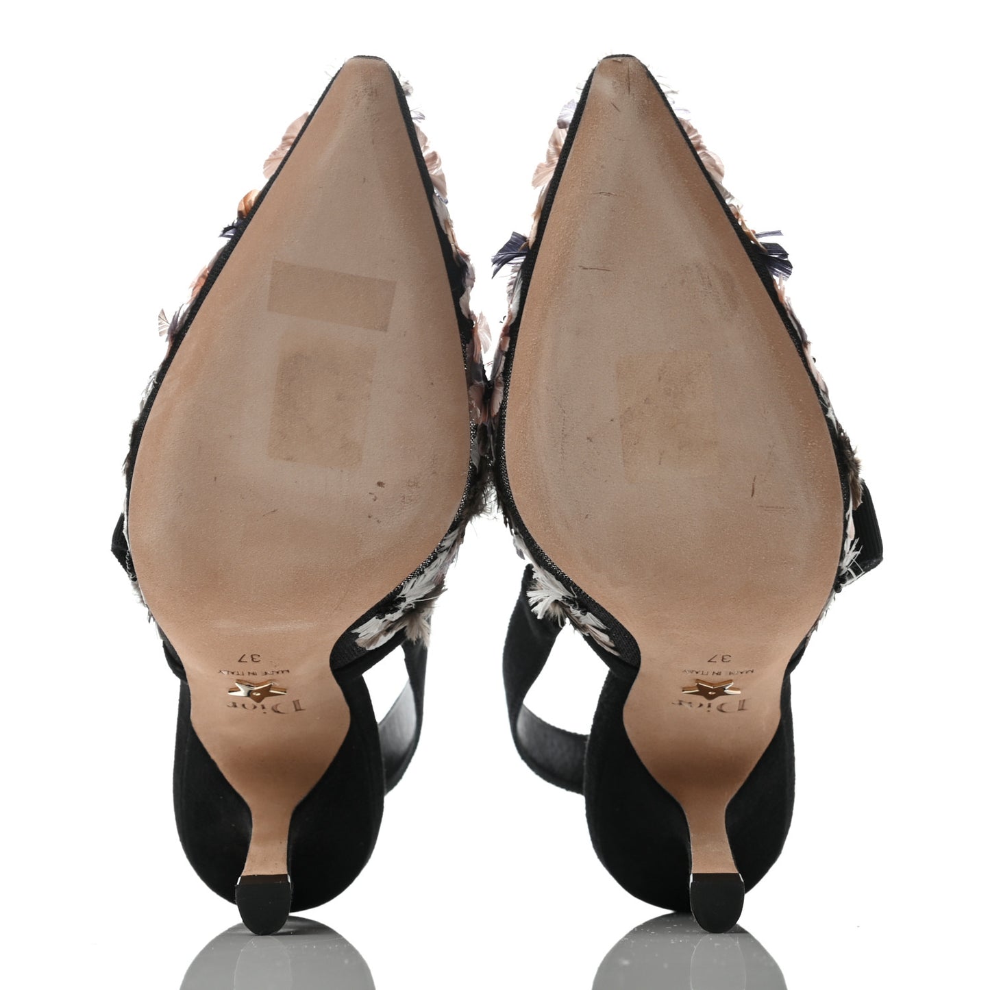 Embroidered Calfskin Plumes Sweet D Sling-Back Pumps 37 Multicolor