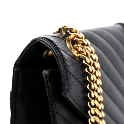 Saint Laurent Grain De Poudre Matelasse Chevron Large Monogram Satchel Black 18 of 20