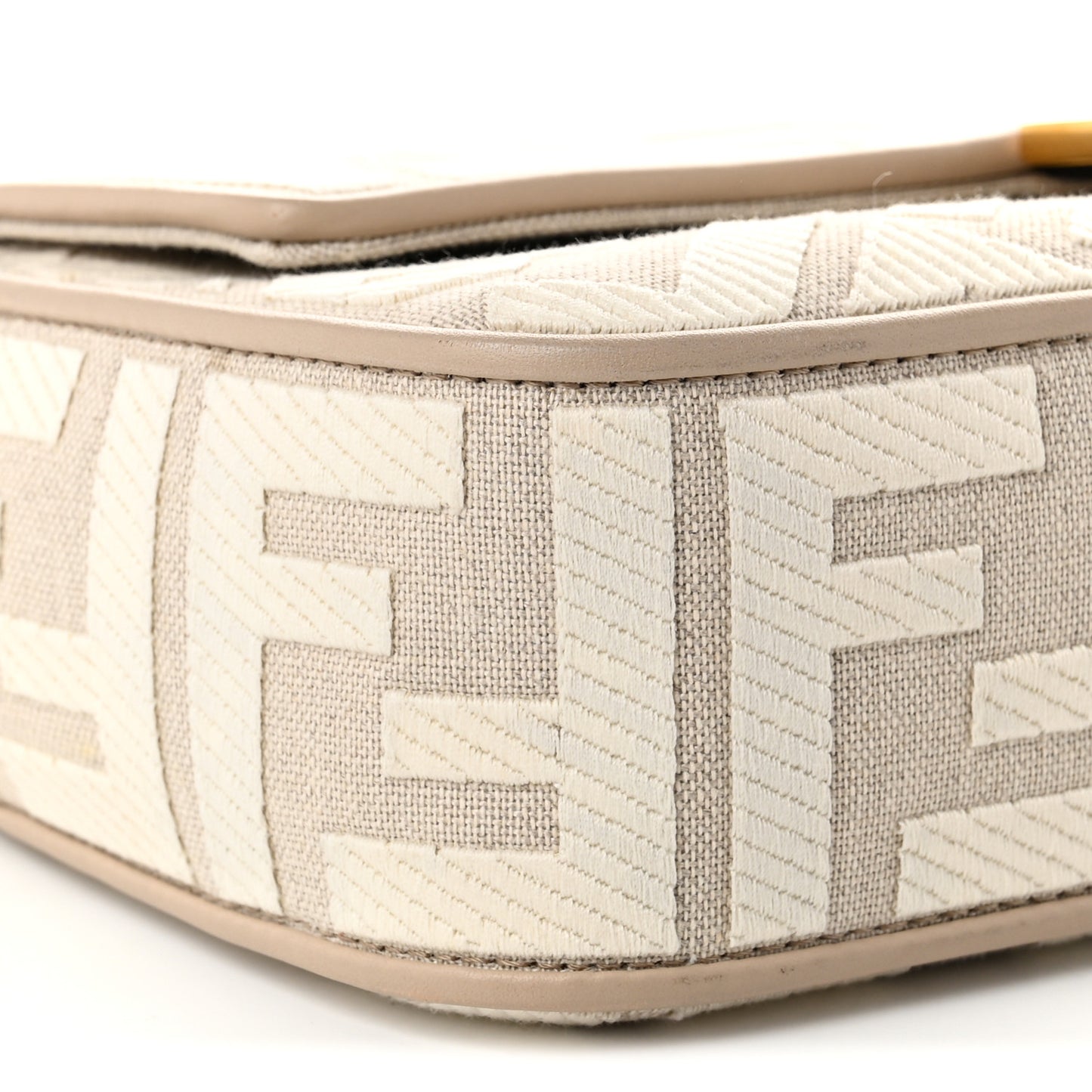 Canvas Vitello King FF Embroidered Baguette Grezzo White Nuvola