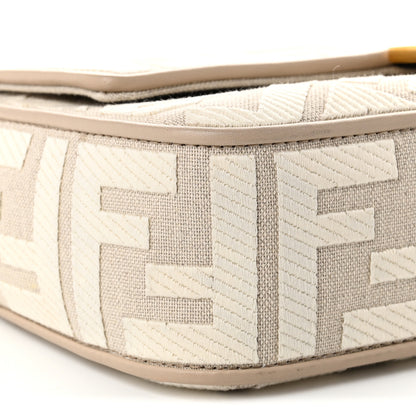 Fendi Canvas Vitello King FF Embroidered Baguette Grezzo White Nuvola 9 of 10