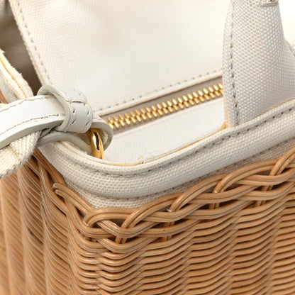 Prada Canvas Wicker Shoulder Bag White Tan 11 of 11