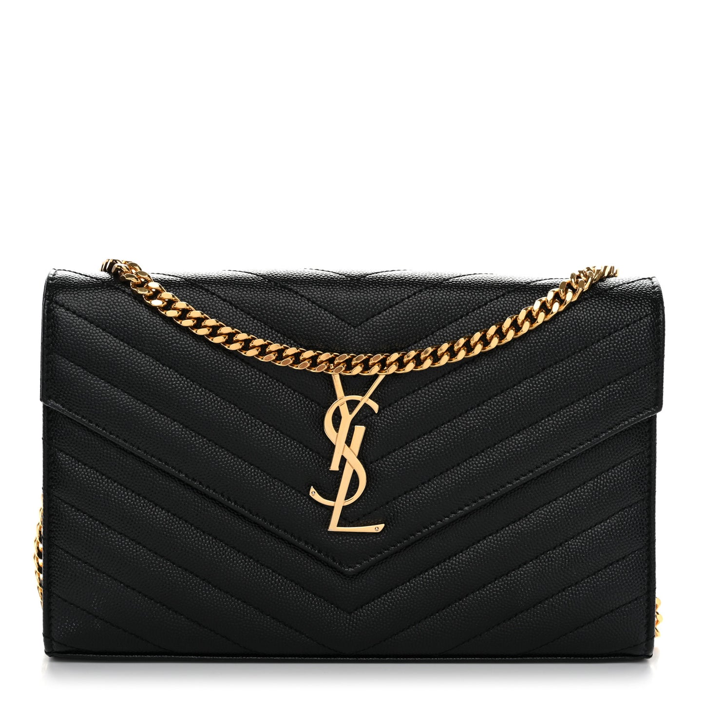 Grain De Poudre Matelasse Chevron Monogram Chain Wallet Black