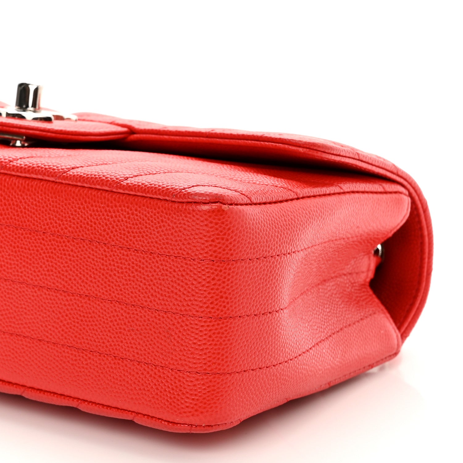 Chanel Caviar Chevron Quilted Mini Rectangular Flap Red 10 of 11