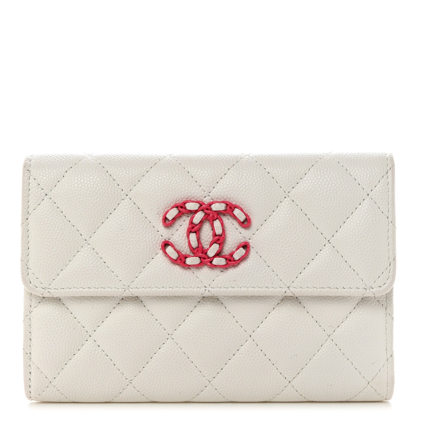 Caviar Quilted Chanel 19 Flap Wallet White Pink